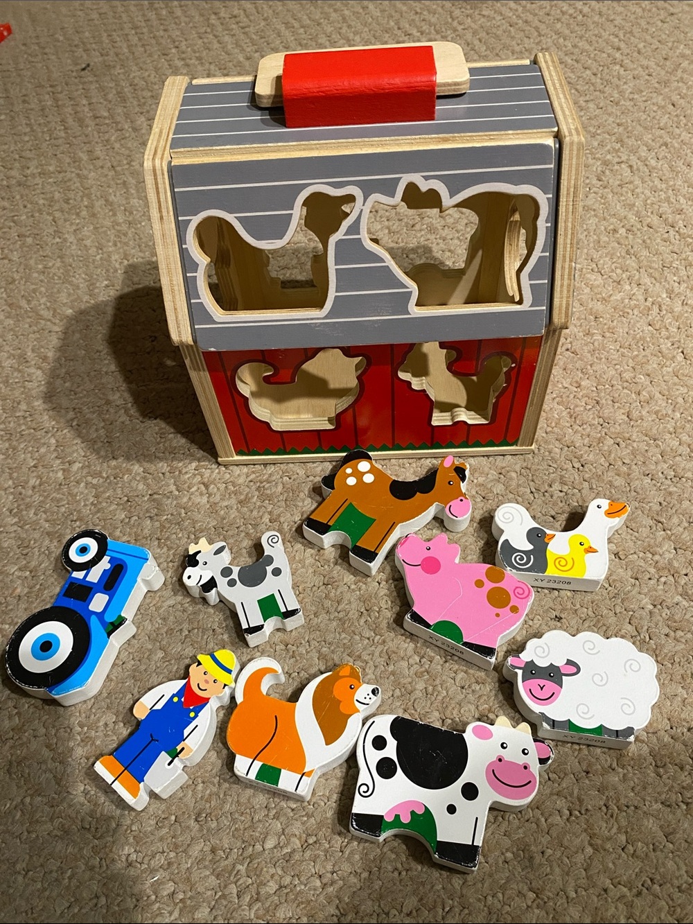Melissa & Doug wood wooden shape sorting puzzle farm animals and barn